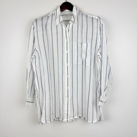Madewell The Oversized Shirt Semi-Sheer White Stripes Size S NWT - Picture 5 of 10